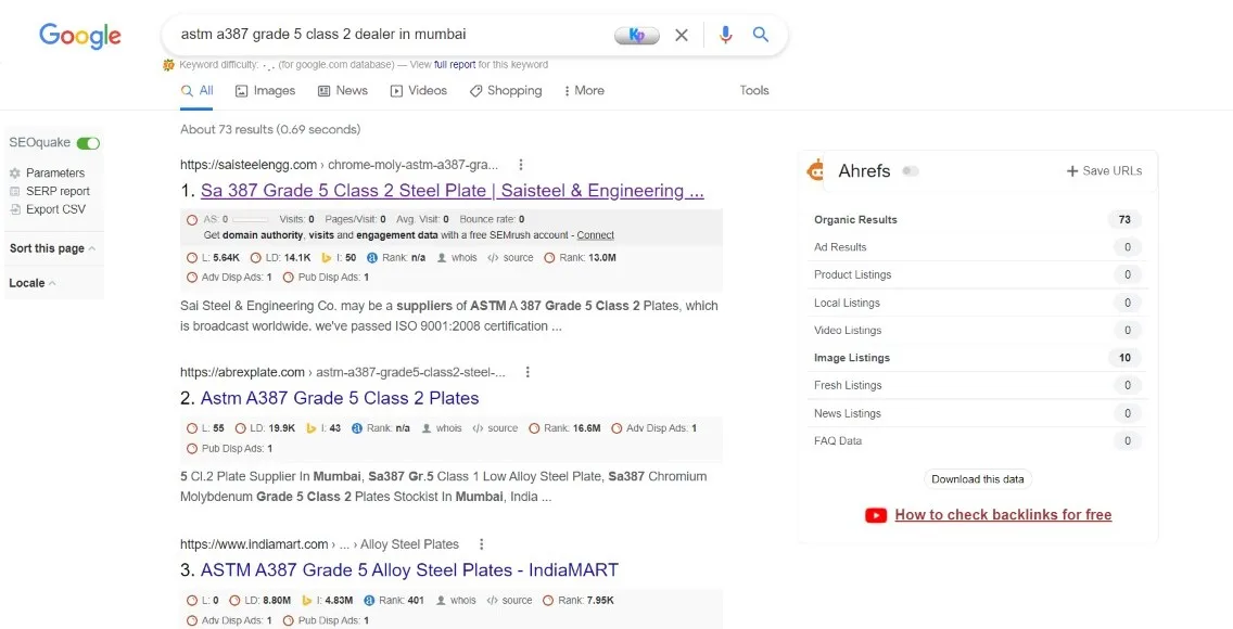 Saisteel Engineering ranking #1 for a Mumbai dealer search