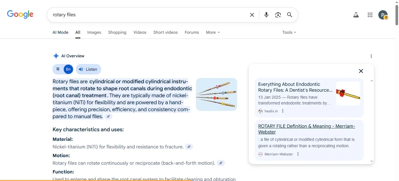 Google AI Overview citing healix.in for rotary files